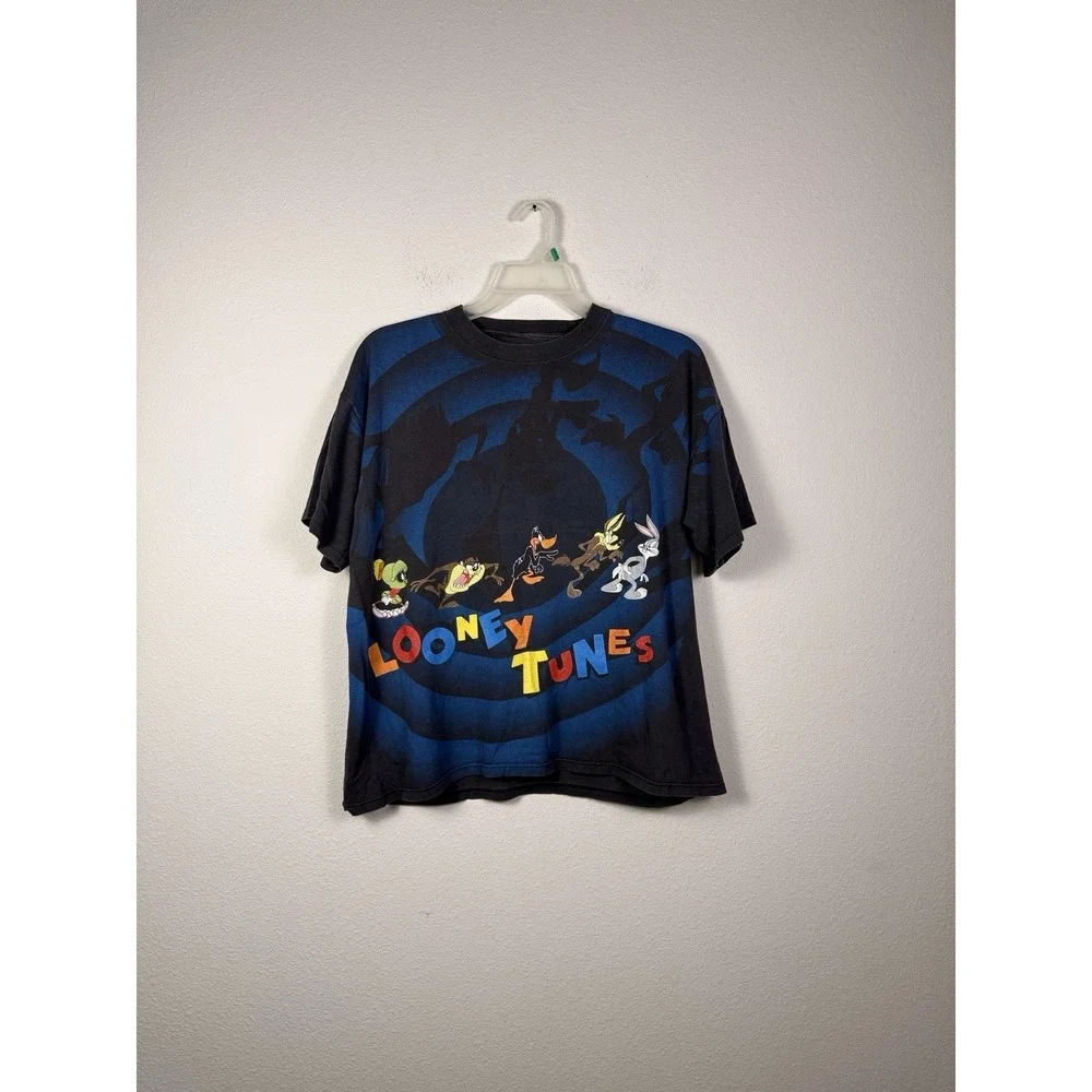 Vintage Looney Tunes Shirt Mens Black  Tunnel AOP Double Sided 90s